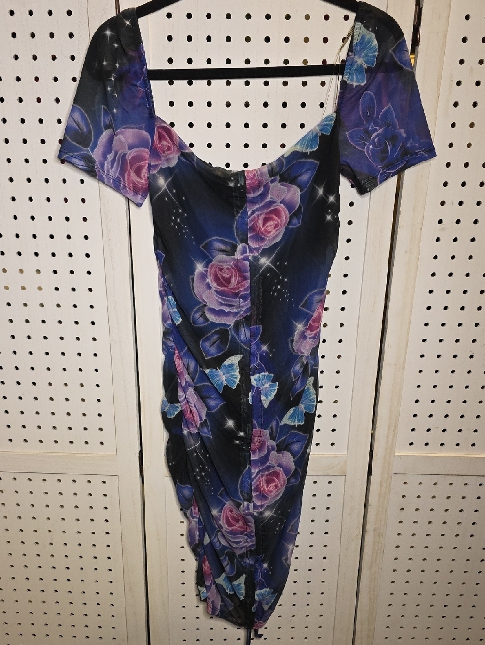 Jaded London Black Mini Dress with Purple Roses and Blue Butterflies Size 6 NWT